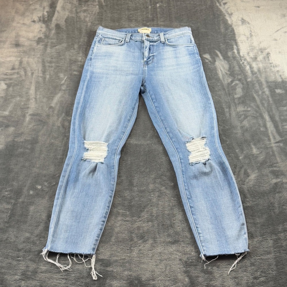 L'AGENCE El Matador Slim High Rise Jeans Glacier Distressed Raw Hem 25 2617RDMD